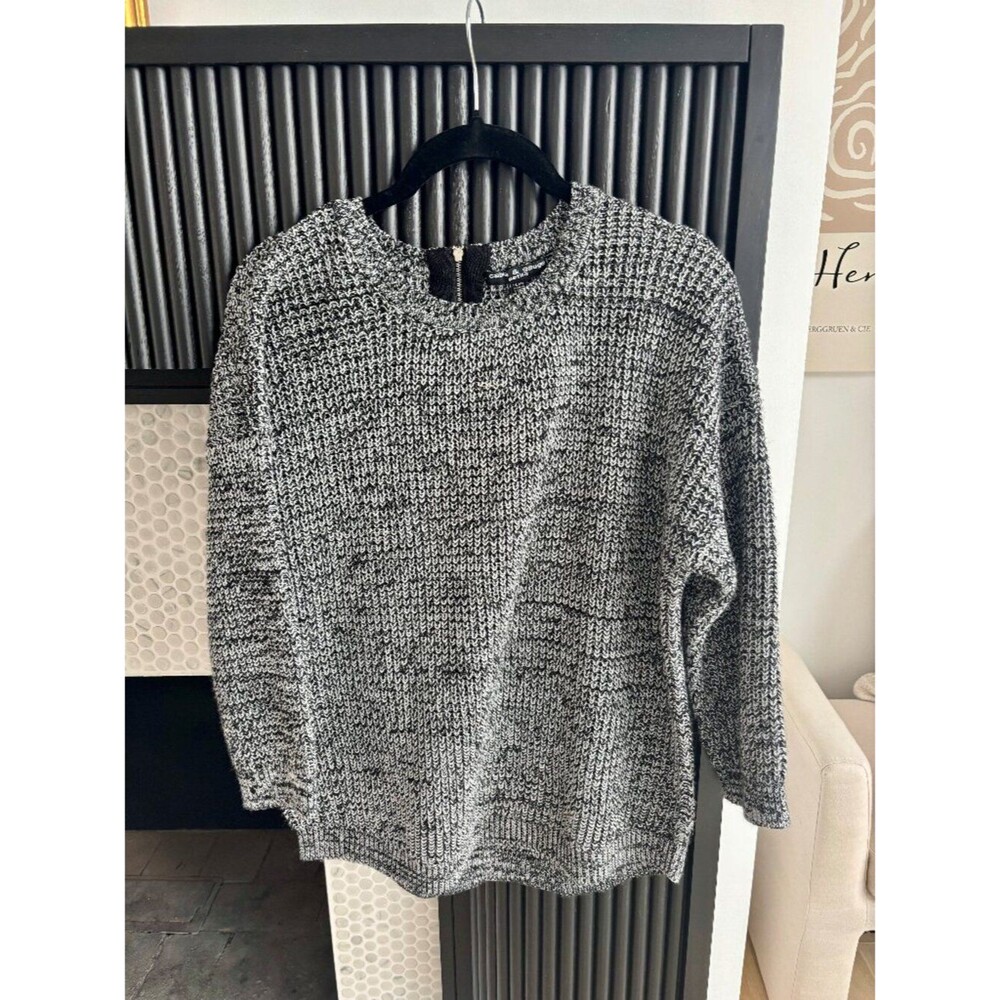 Cable & Gauge Petite Marled Knit Lightweight Summer Sweater Zip Back Gray Sz PL